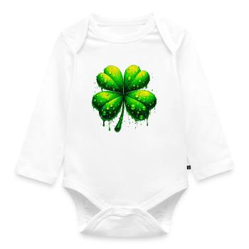 Vierblättriges Kleeblatt - Baby Bio-Langarm-Body - Weiß - Vorne