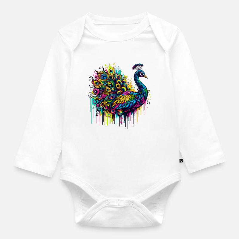 Paon - Body Bébé bio manches longues - blanc