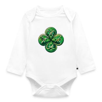 Vierblättriges Kleeblatt - Baby Bio-Langarm-Body - Weiß - Vorne
