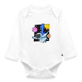 Number 1 Number One - Astronaut Motif - Organic Longsleeve Baby Bodysuit - white - Front