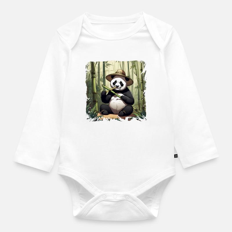 Panda mange ! - Body Bébé bio manches longues - blanc