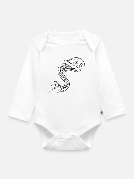 Jellyfish Kawaii coloring page hand-illustrated - Organic Longsleeve Baby Bodysuit - white