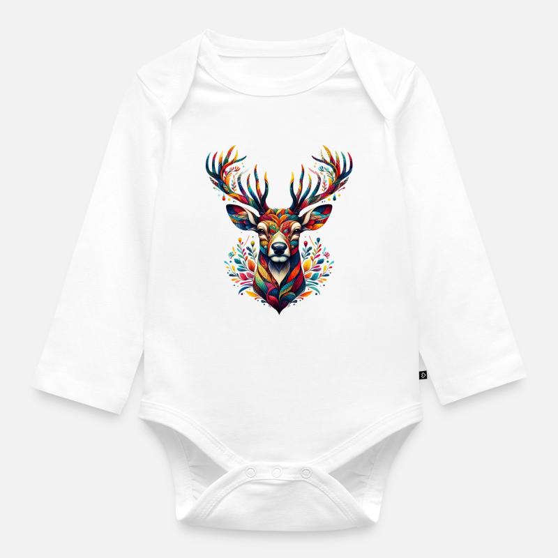 Cerf - Body Bébé bio manches longues - blanc