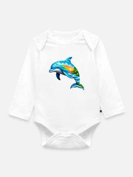 Delfin - Baby Bio-Langarm-Body - Weiß
