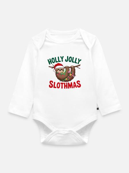 Festliches Faultier Weihnachtsdesign mit Lichtern - Baby Bio-Langarm-Body - Weiß