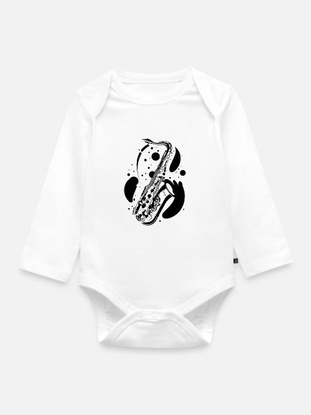 Saxophon - Baby Bio-Langarm-Body - Weiß