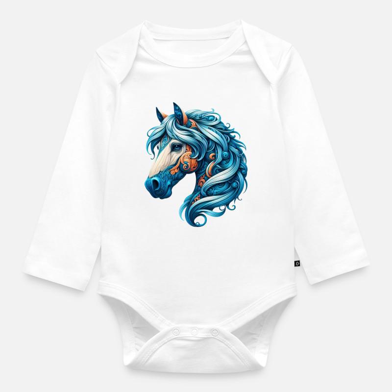 Pferd - Baby Bio-Langarm-Body - Weiß