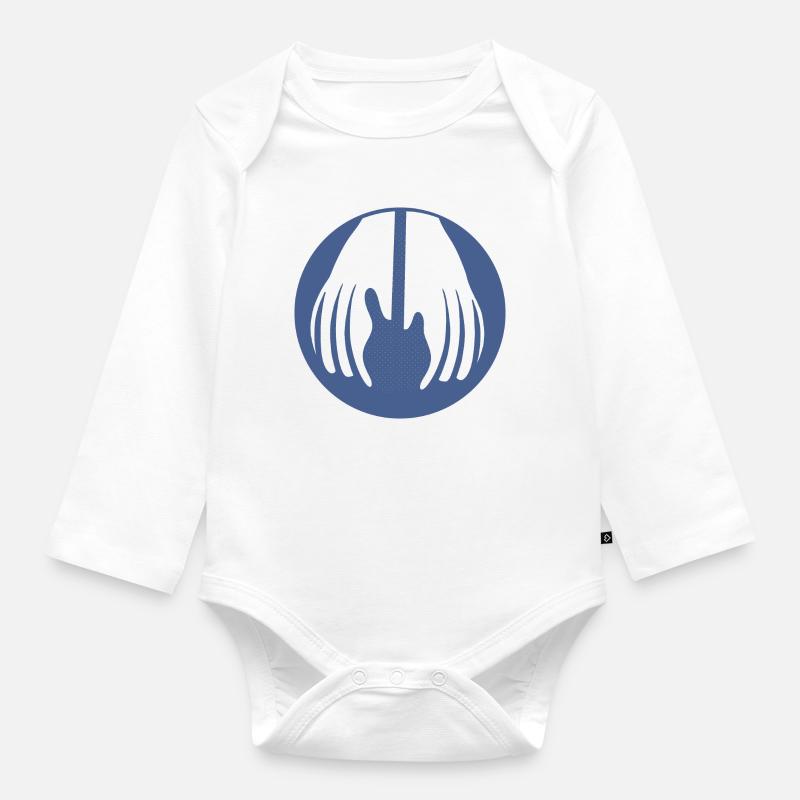 Guitar being held by two hands in this fun optical - Organic Longsleeve Baby Bodysuit - white