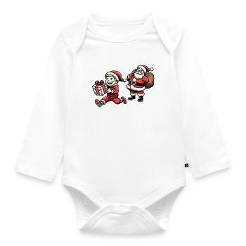 Naughty Kid with Santa Claus - Retro Style - Organic Longsleeve Baby Bodysuit - white - Front