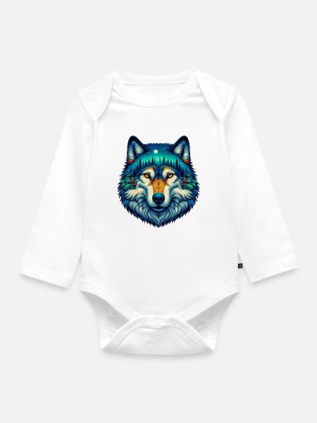 Wolf - Baby Bio-Langarm-Body - Weiß