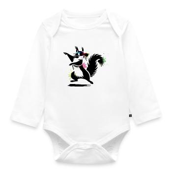 Stylisches Eichhörnchen mit Sonnenbrille Stencil - Baby Bio-Langarm-Body - Weiß - Vorne
