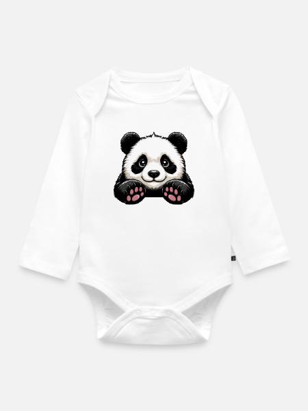 Panda - Baby Bio-Langarm-Body - Weiß