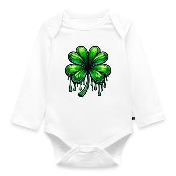 Vierblättriges Kleeblatt - Baby Bio-Langarm-Body - Weiß - Vorne