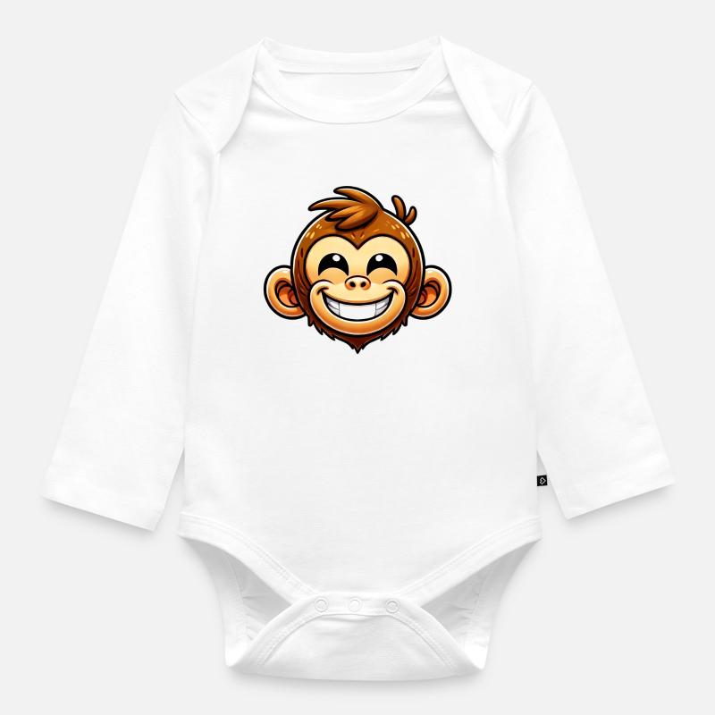 Affe - Baby Bio-Langarm-Body - Weiß