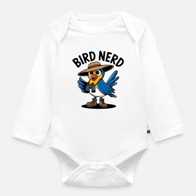 Explorateur nerd d’oiseau - Body Bébé bio manches longues - blanc