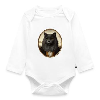 Portrait of a Black Cat in Renaissance Style - Organic Longsleeve Baby Bodysuit - white - Front