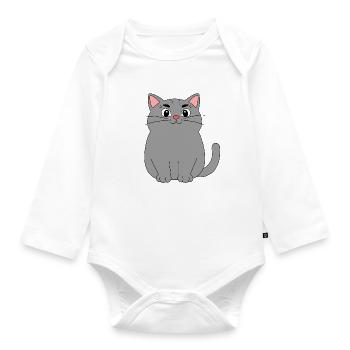 Graue Katze - Baby Bio-Langarm-Body - Weiß - Vorne