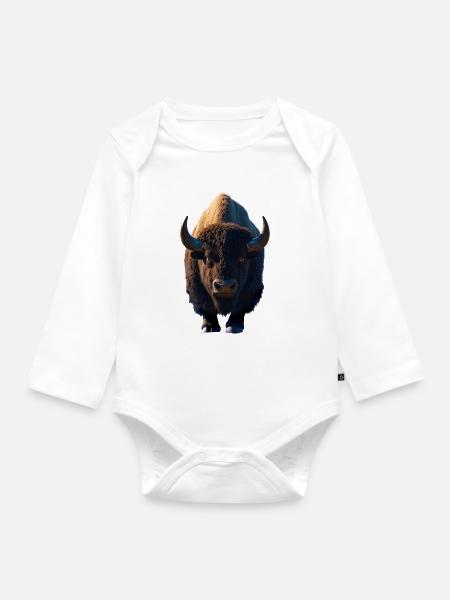 Bison Wisent Wildrind Buffalo Amerikanischer Bison - Baby Bio-Langarm-Body - Weiß