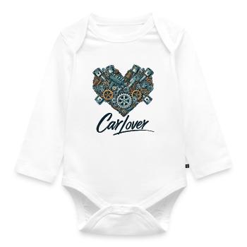 Car Lover Heart - Organic Longsleeve Baby Bodysuit - white - Front