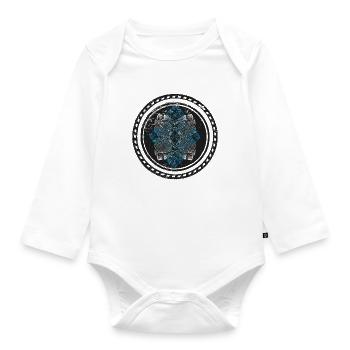 Yoga Geometric Flower: Linocut Mandala - Organic Longsleeve Baby Bodysuit - white - Front