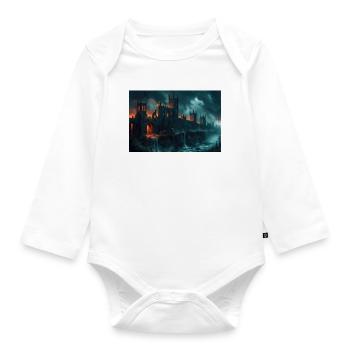 Poster Illustration Medieval Landscape in Ruins - Organic Longsleeve Baby Bodysuit - white - Front