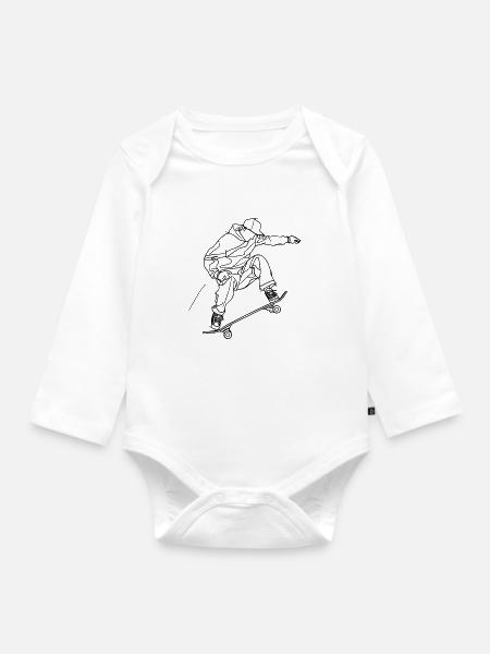Skateboarding Zeichnung - Baby Bio-Langarm-Body - Weiß