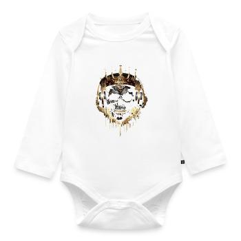 Golden Gaming Skull with Crown and Headset - Organic Longsleeve Baby Bodysuit - white - Front