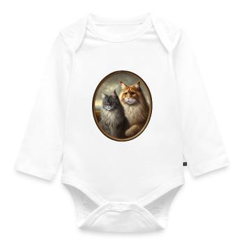 Maine-Coon Duo in Renaissance Style - Organic Longsleeve Baby Bodysuit - white - Front