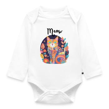 Colorful Cat Patchwork Anthology - Organic Longsleeve Baby Bodysuit - white - Front