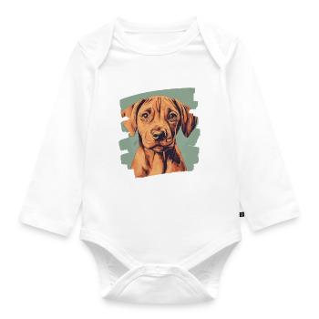 Rhodesian Ridgeback - Baby Bio-Langarm-Body - Weiß - Vorne