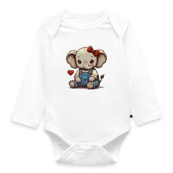 Baby elephant in vintage dungarees - Organic Longsleeve Baby Bodysuit - white - Front