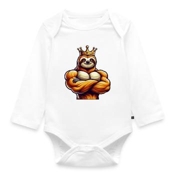 Muscular Sloth King Fitness Workout - Organic Longsleeve Baby Bodysuit - white - Front