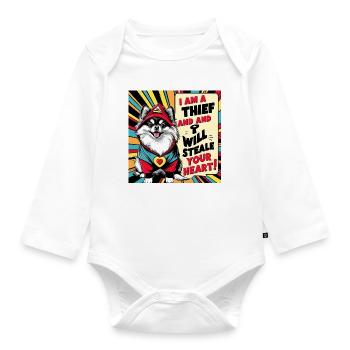 Pomeranian Dog "I am a thief" - Organic Longsleeve Baby Bodysuit - white - Front