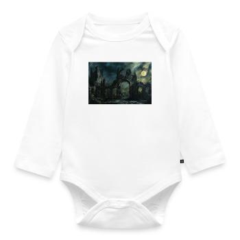 Poster Illustration Medieval Landscape in Ruins - Organic Longsleeve Baby Bodysuit - white - Front