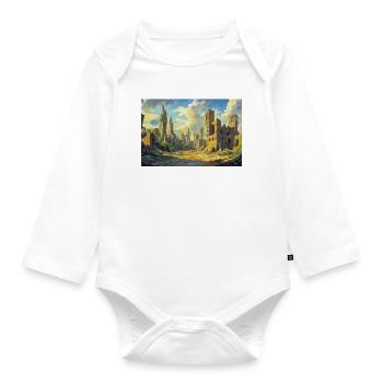 Poster Illustration Medieval Landscape in Ruins - Organic Longsleeve Baby Bodysuit - white - Front