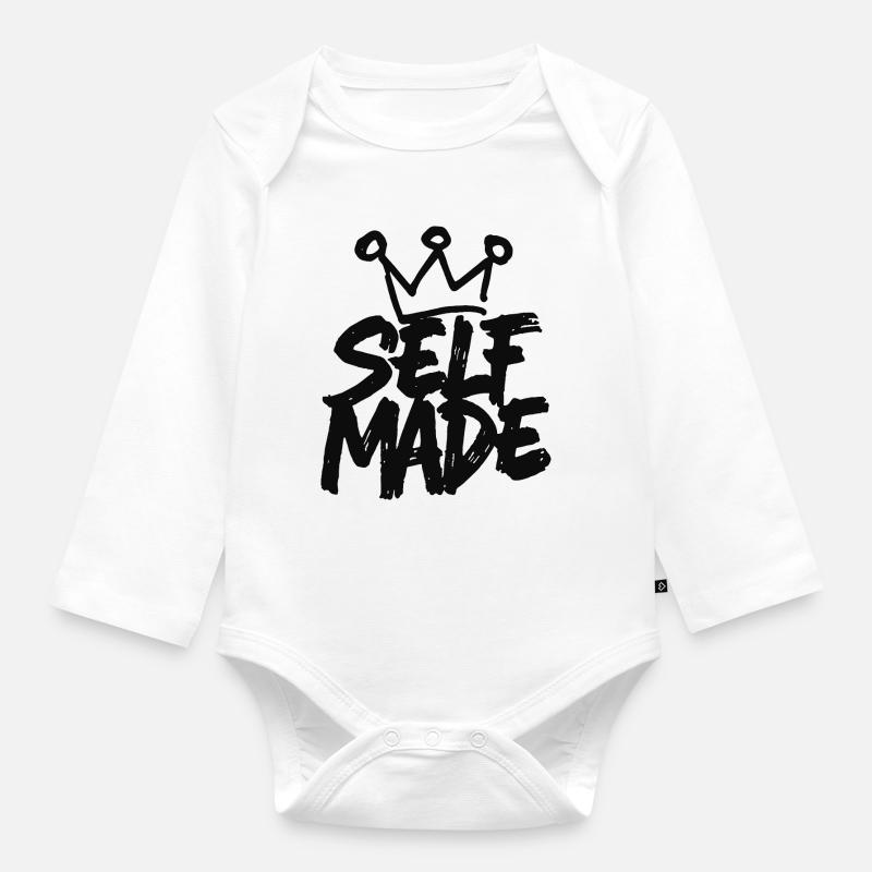 Self Made - Conception de motivation manuscrite - Body Bébé bio manches longues - blanc