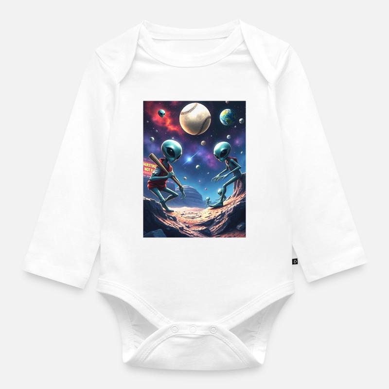 Baseball extraterrestre - Body Bébé bio manches longues - blanc