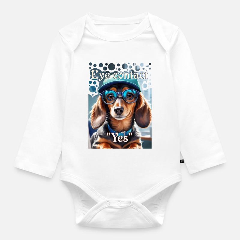 Dackelblick Ja Dackel mit Cap stylische Brille - Baby Bio-Langarm-Body - Weiß