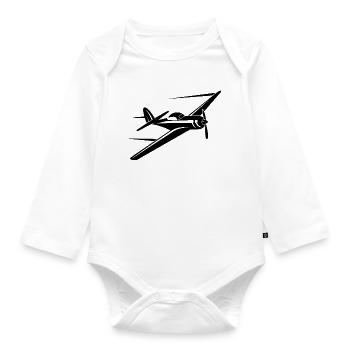 Propeller Plane Drawing - Organic Longsleeve Baby Bodysuit - white - Front