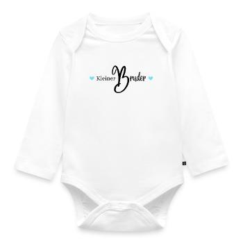 kleiner Bruder, moderner Schriftzug mit Herzen - Baby Bio-Langarm-Body - Weiß - Vorne