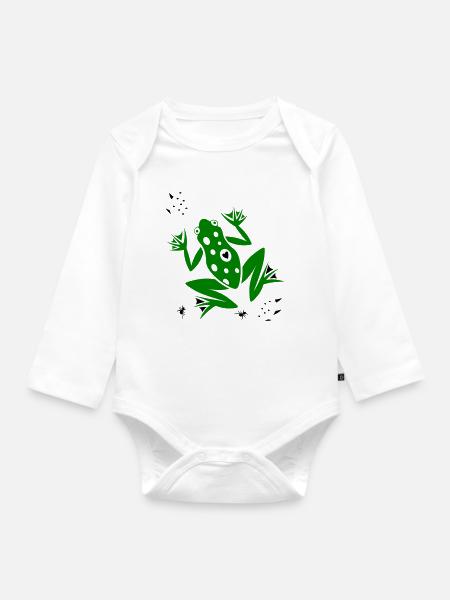 Frosch mit Herz und Ameisen - Baby Bio-Langarm-Body - Weiß