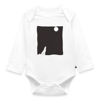 Wolf Howl Line Art - Organic Longsleeve Baby Bodysuit - white - Front