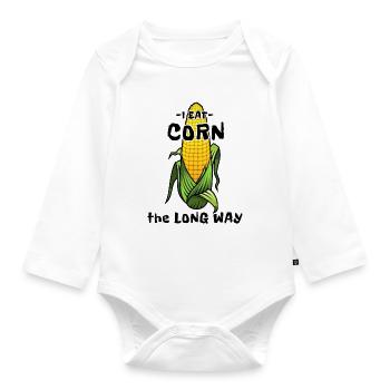 Embarrassing Adult Humor I Eat Corn The Long Way - Organic Longsleeve Baby Bodysuit - white - Front