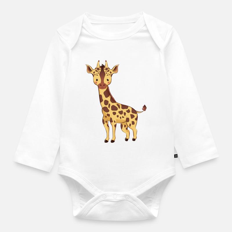 Giraffe - Baby Bio-Langarm-Body - Weiß