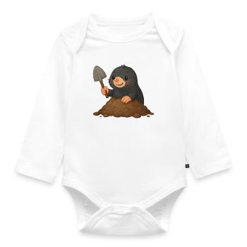 Cute mole with shovel - Organic Longsleeve Baby Bodysuit - white - Front