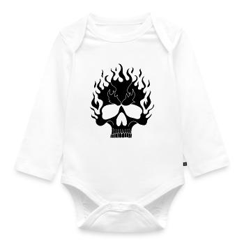 Schwarzer flammender Schädel - Baby Bio-Langarm-Body - Weiß - Vorne
