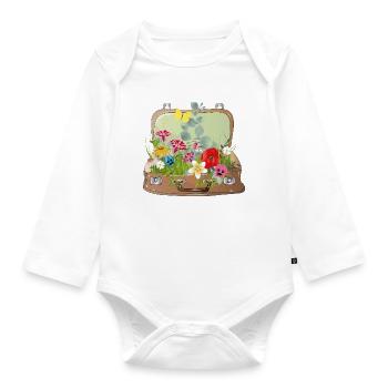 Blooming suitcase – A suitcase full of nature - Organic Longsleeve Baby Bodysuit - white - Front