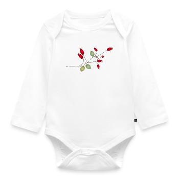 Zweig mit Hagebutten und filigranen Blättern - Baby Bio-Langarm-Body - Weiß - Vorne