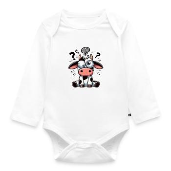 Funny Confused Cow Cartoon Clumsy Googly Eyes - Organic Longsleeve Baby Bodysuit - white - Front