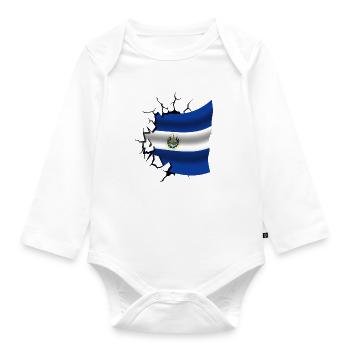 Flag of El Salvador - The Savior - Flag Broken - Organic Longsleeve Baby Bodysuit - white - Front